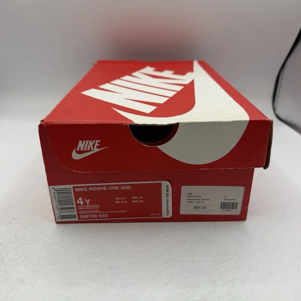 Nike Roshe One Running Shoes Youth Size 4 Y Wolf Grey White Sneakers 599728-033